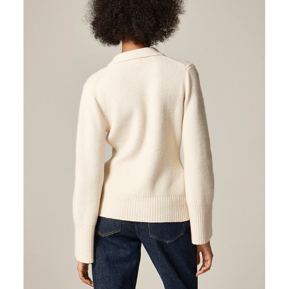 J Crew NWT Milano Stitch Cinched Waist Cardigan in Ivory Size Large 100% Wool - Picture 2 of 8